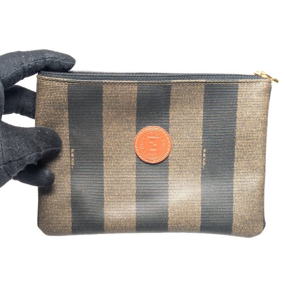 FENDI Pequin Stripe Zipper Pouch Clutch - Picture 10 of 10